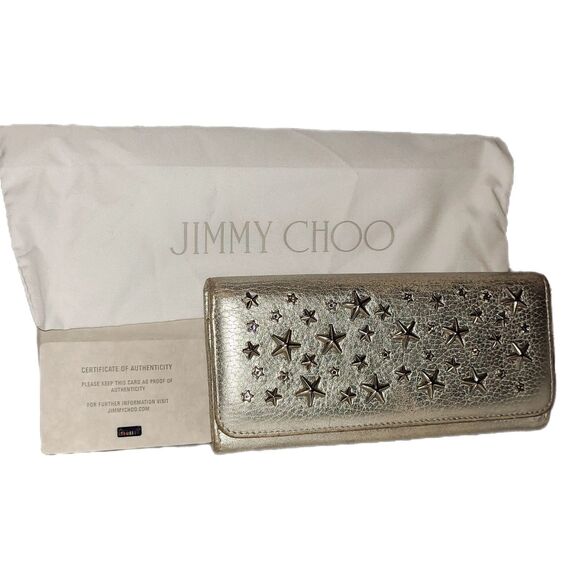 Jimmy Choo (Authentic) Silver Metallic Leather Star Studded Wallet w/ Box & COA - Picture 10 of 10